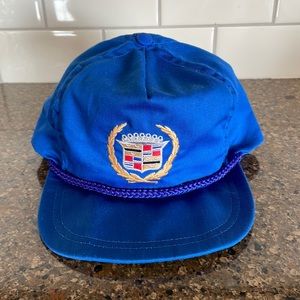 Vintage CADILLAC Trucker Hat Cap Strapback USA Blue Rope Leather Strap